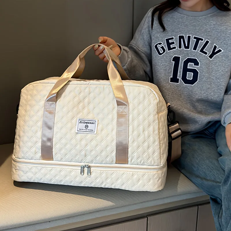 Large Quilted Duffel Bag – Travel Tote with Shoe & Wet/Dry Compartments