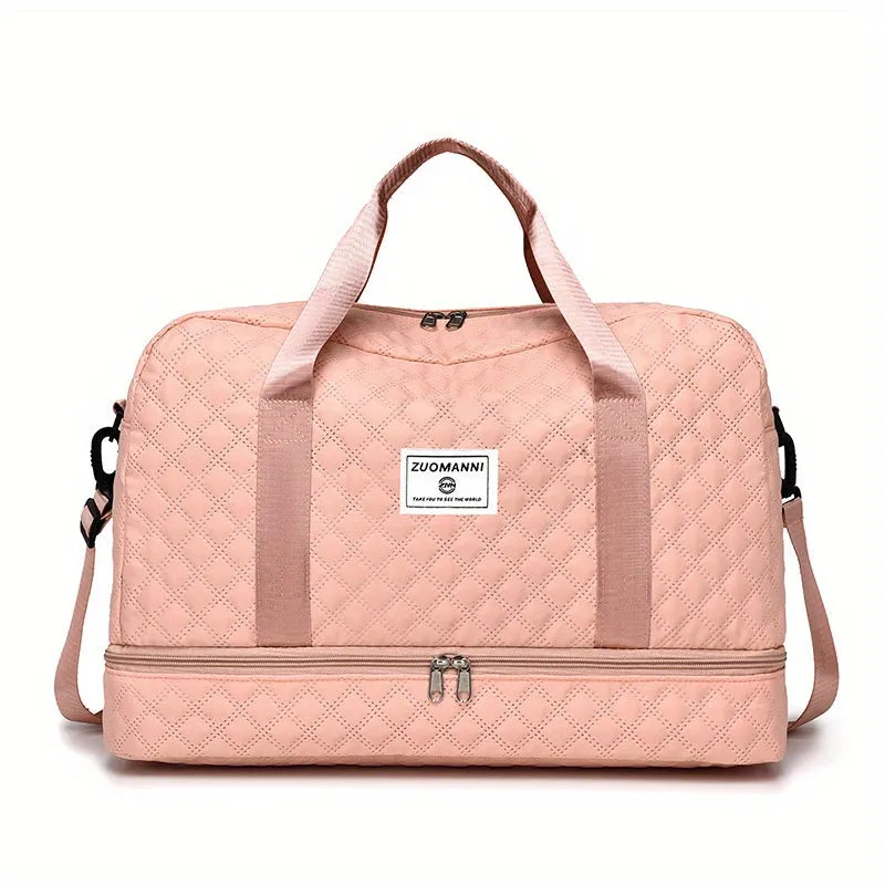 Large Quilted Duffel Bag – Travel Tote with Shoe & Wet/Dry Compartments