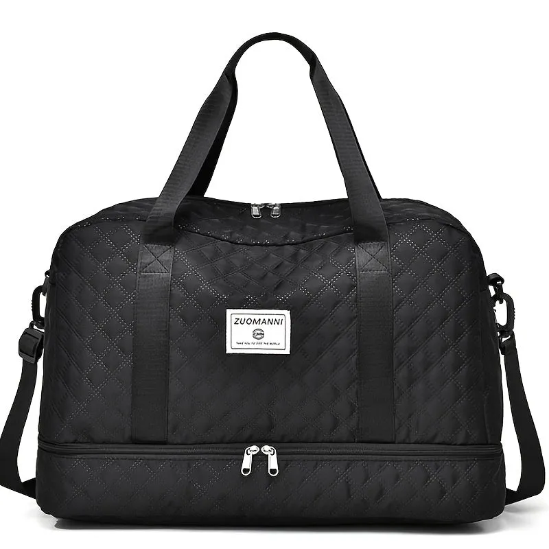 Large Quilted Duffel Bag – Travel Tote with Shoe & Wet/Dry Compartments