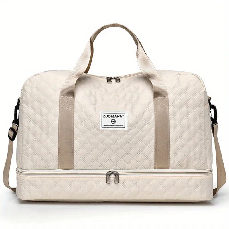 Large Quilted Duffel Bag – Travel Tote with Shoe & Wet/Dry Compartments