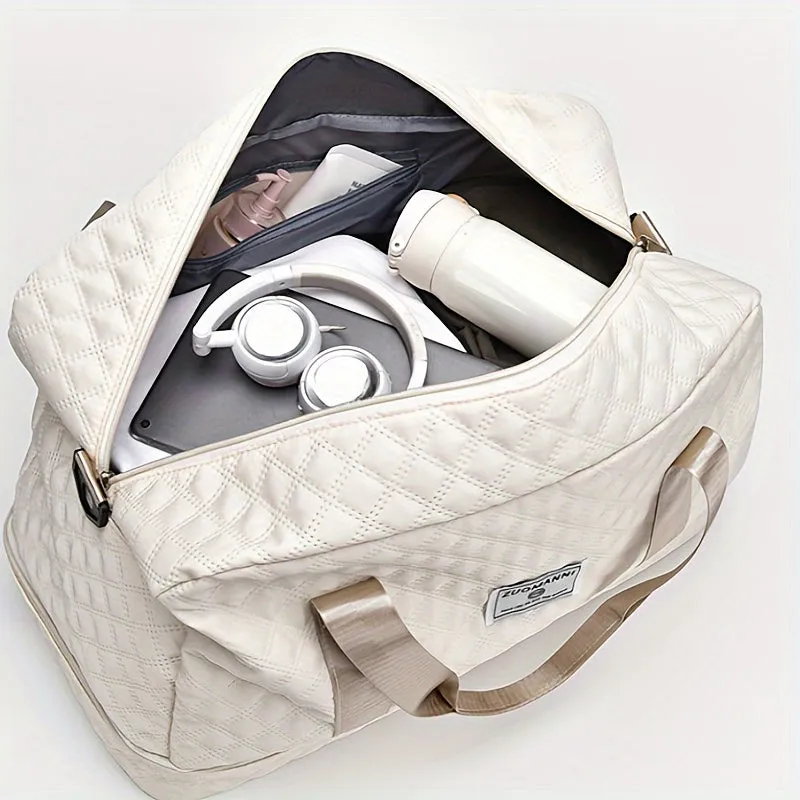 Large Quilted Duffel Bag – Travel Tote with Shoe & Wet/Dry Compartments
