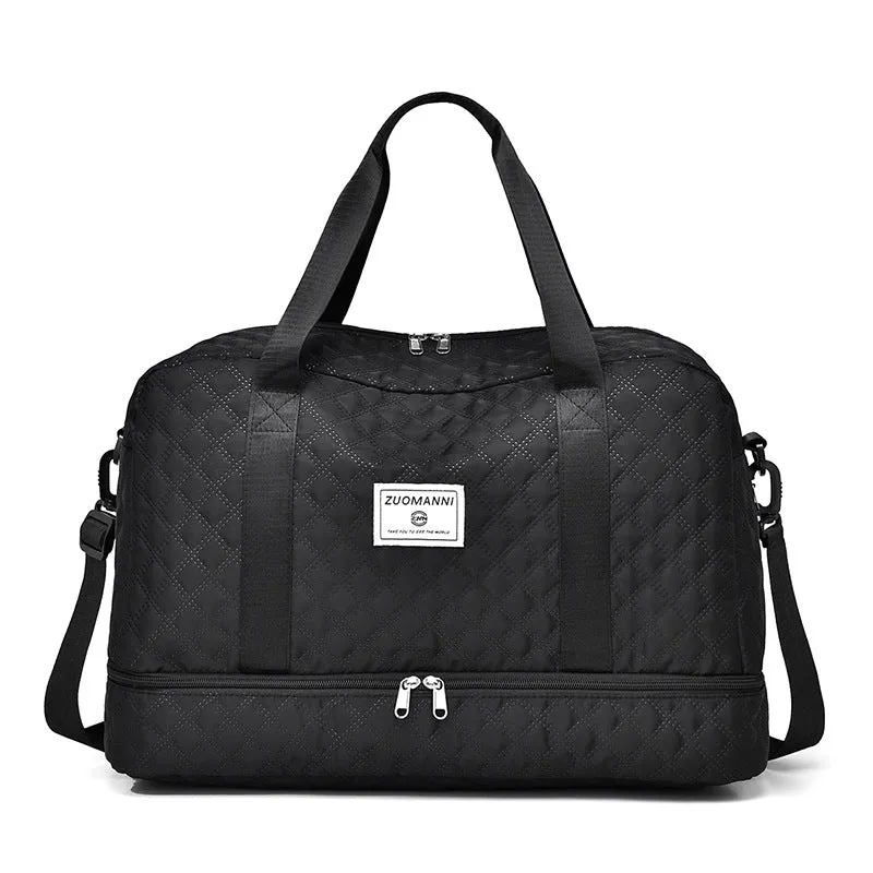 Large Quilted Duffel Bag – Travel Tote with Shoe & Wet/Dry Compartments