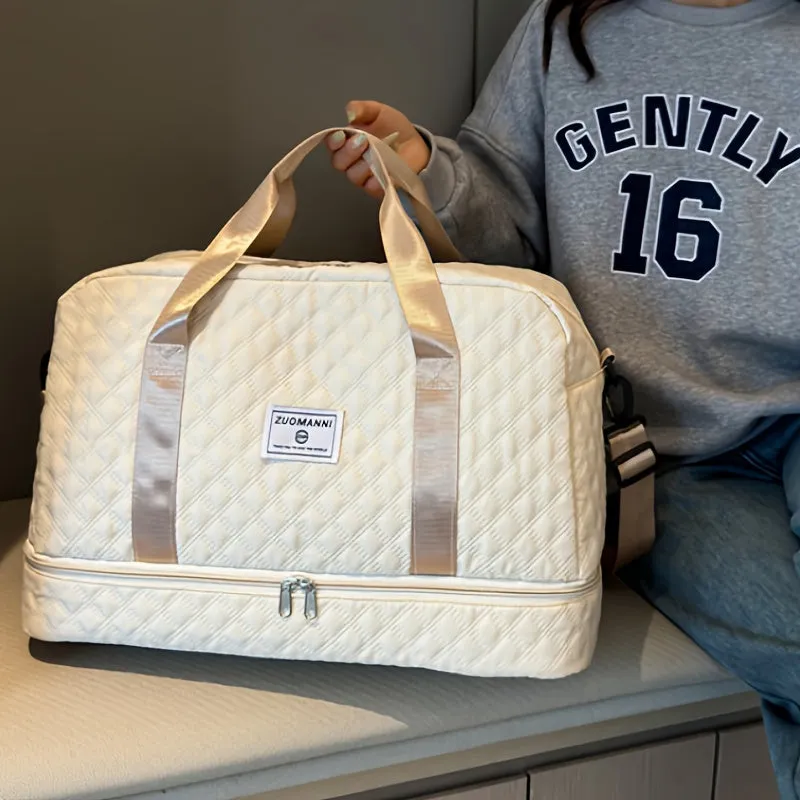 Large Quilted Duffel Bag – Travel Tote with Shoe & Wet/Dry Compartments