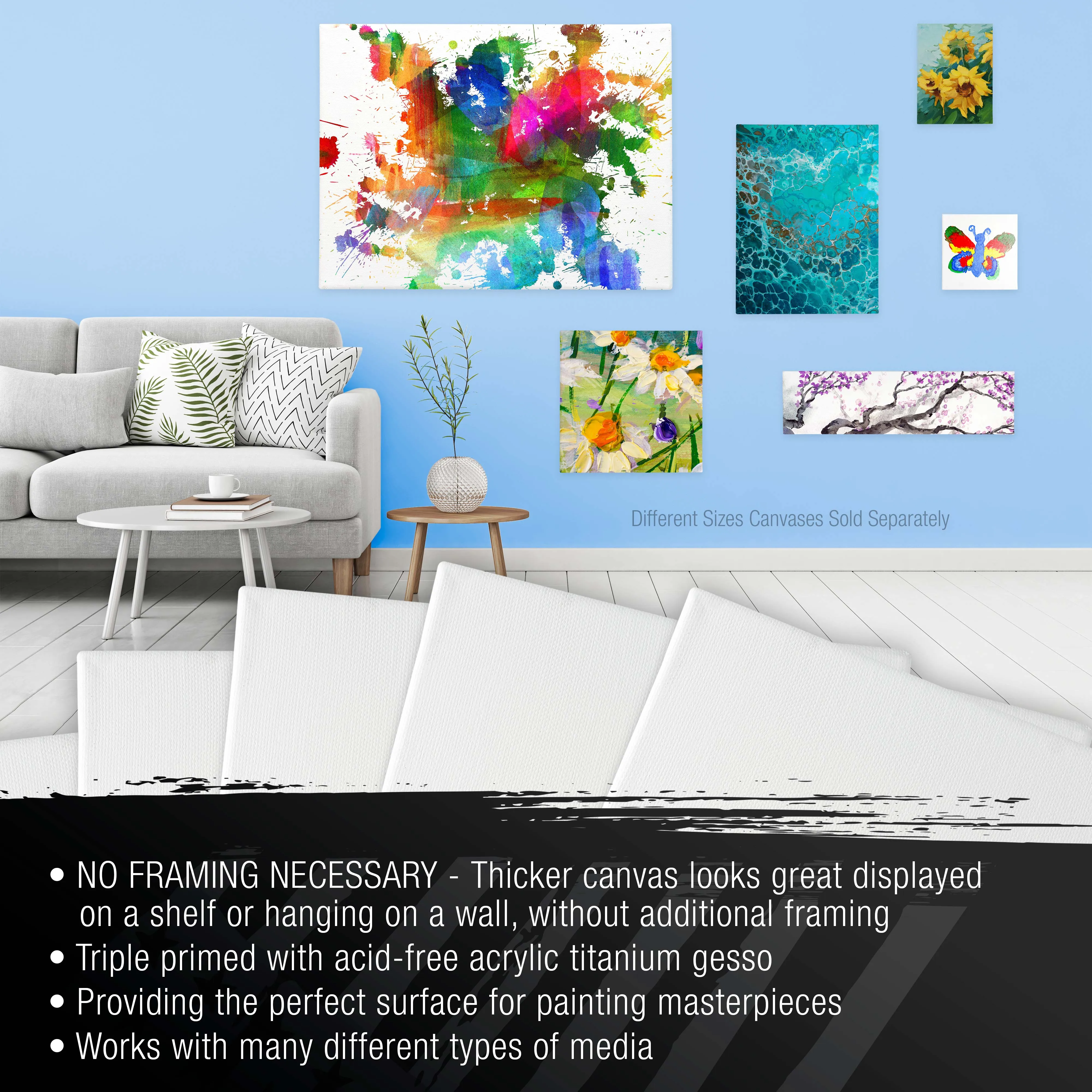 Large Stretched Canvas for Painting 18x24 inch Gallery Depth 1-1/2" Thick, 3-Pack - 12oz Acrylic Gesso Triple Primed, Professional Artist Quality, 100% Cotton - Oil, Pouring Paint