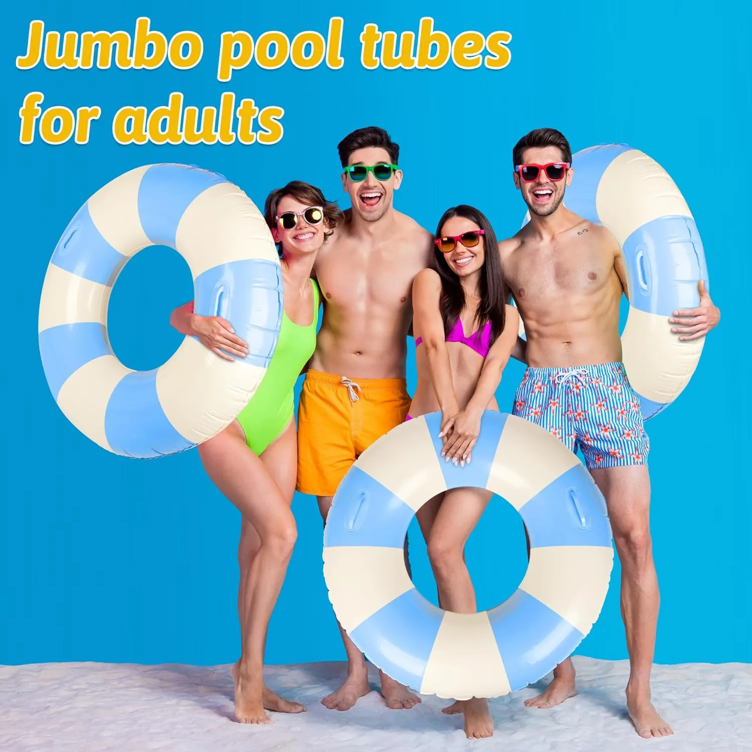 Large Swim Ring with Handles for Adults 35 Inch Swimming Ring Classic Striped Pool Floats Inflatable Tube for Summer Pool Beach Bachelorette Wedding Party Decor