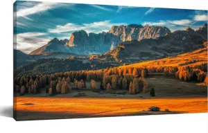 Large Wall Art Decor for Living Room Bedroom Bathroom Canvas Wall Art Framed Aerial autumn sunrise scenery yellow larches and small alpine Prints Artwork Painting Pictures Kitchen 24x48