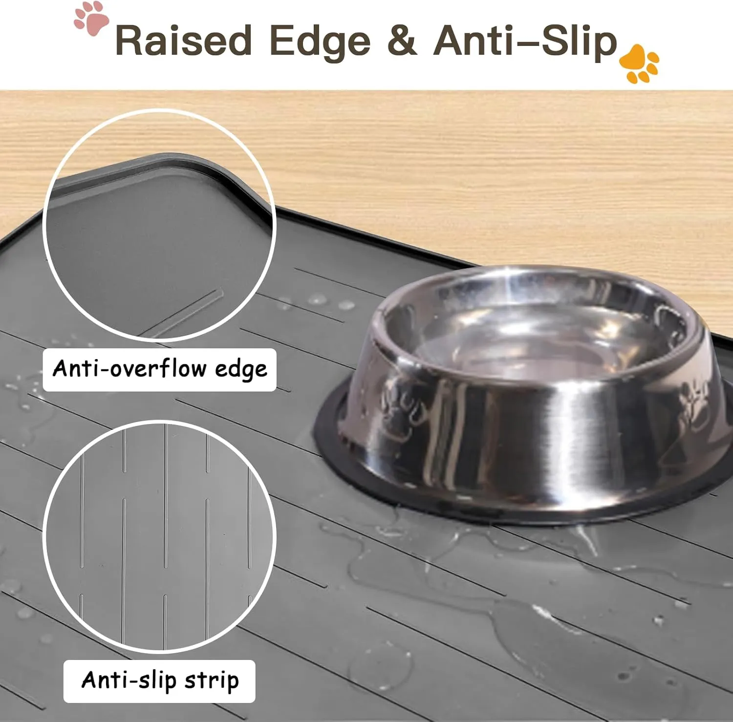 Largest Dog Food Mat, 39.5"x29.5" Silicone Dog and Cat Mat for Food and Water Bowls, Thinken Waterproof Non-Slip XXXL Pet Feeding Mat for Floors (Grayish White)