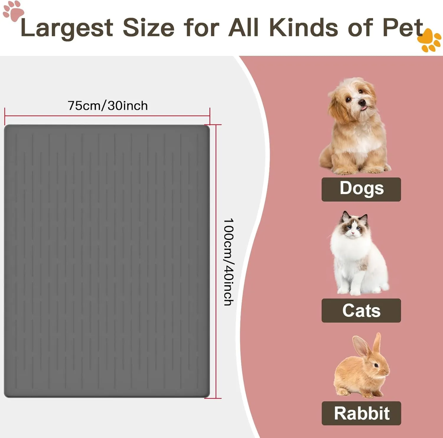Largest Dog Food Mat, 39.5"x29.5" Silicone Dog and Cat Mat for Food and Water Bowls, Thinken Waterproof Non-Slip XXXL Pet Feeding Mat for Floors (Grayish White)