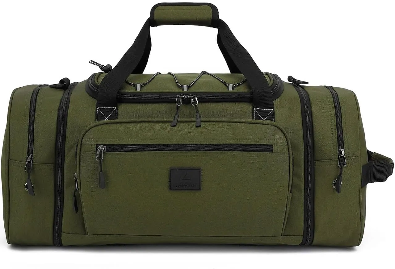 Laripwit Travel Duffle Bag Men with Elastic Mesh Expandable 45-50L Medium Sports Gym Duffel Bag Women with shoulder Strap Multifunctional for Fitness Weekender Overnight Traveling Business Trips Green