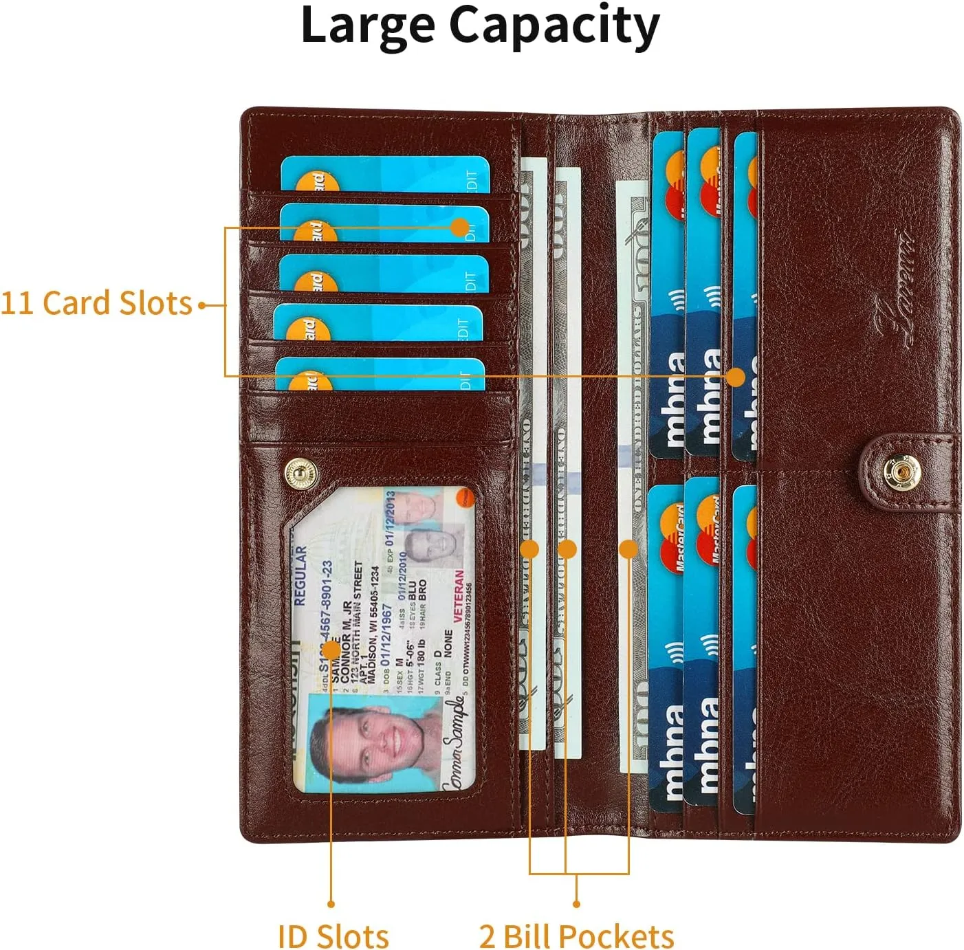 Lavemi Ultra Slim Thin Leather Women Wallet RFID Blocking Credit Card Holder Bifold Long Ladies Billfold