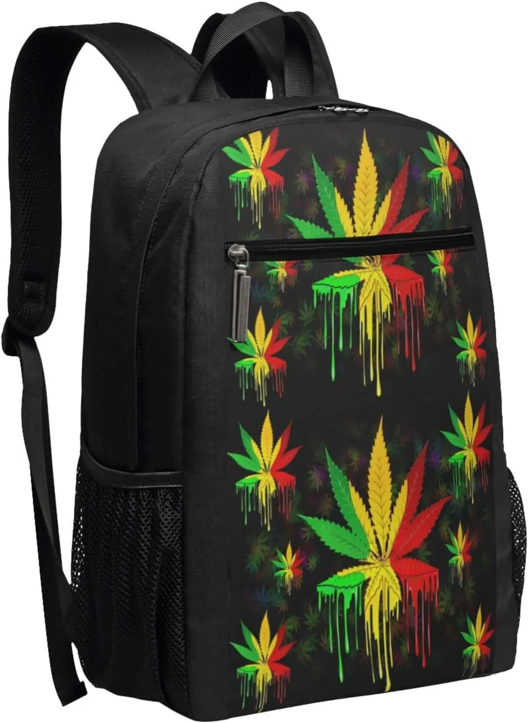 Leaf Rasta Colors Dripping Paint Casual Backpacks Sports Backpack Large Capacity Travel Rucksack Laptop Daypack with Multi-Pockets Adjustable Strap Work Bag for Hiking