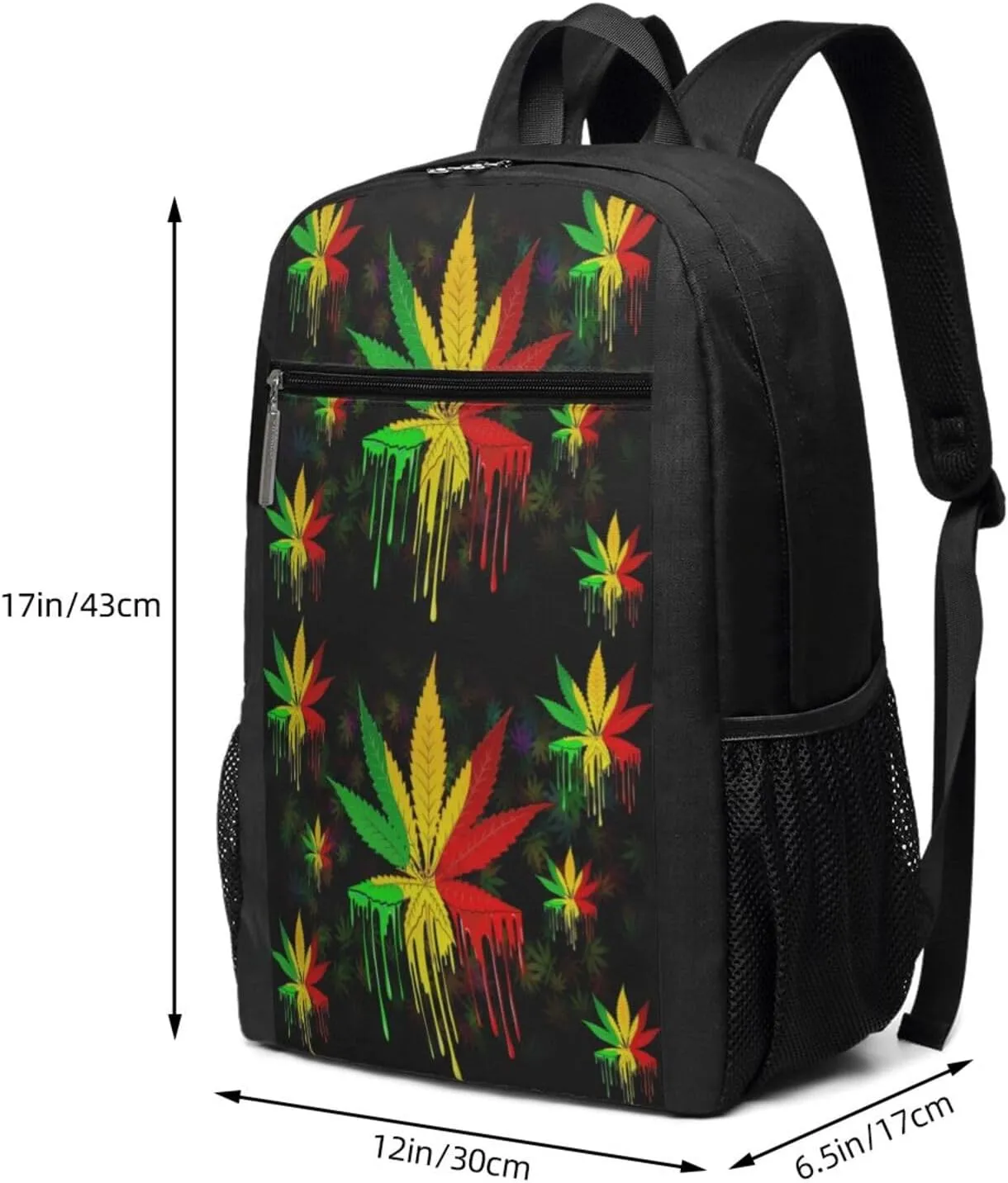 Leaf Rasta Colors Dripping Paint Casual Backpacks Sports Backpack Large Capacity Travel Rucksack Laptop Daypack with Multi-Pockets Adjustable Strap Work Bag for Hiking