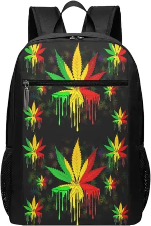 Leaf Rasta Colors Dripping Paint Casual Backpacks Sports Backpack Large Capacity Travel Rucksack Laptop Daypack with Multi-Pockets Adjustable Strap Work Bag for Hiking