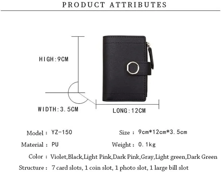 Leather Wallet Pu Leather Women's Wallet Large Capacity Short Small Purse Clutch for Ladies Girls Zipper Coin Pocket Large Capacity (Pink,9x12cm)