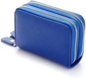 Leather Wallet Pu Leather Women's Wallet Retro Fashion Short Purse Clutch for Girls Ladies Business Card Holder Coin Pocket Large Capacity (Blue,8.5x10.5cm)