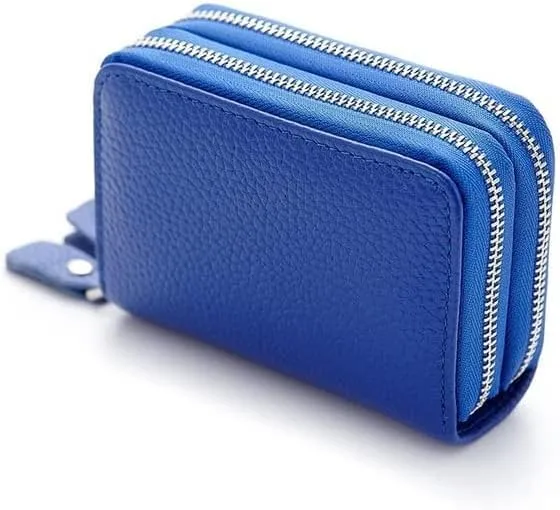 Leather Wallet Pu Leather Women's Wallet Retro Fashion Short Purse Clutch for Girls Ladies Business Card Holder Coin Pocket Large Capacity (Blue,8.5x10.5cm)