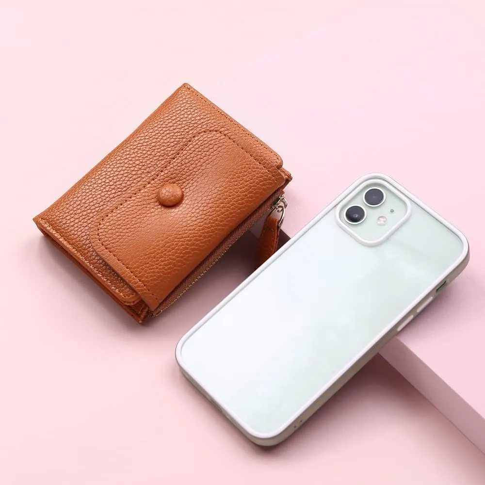 Leather Wallet Pu Leather Women's Wallet Short Large Capacity Purse Clutch Ladies Fashion Elegant Buckle Coin Pocket Card Holder Large Capacity (Blue,9.5x11.5cm)
