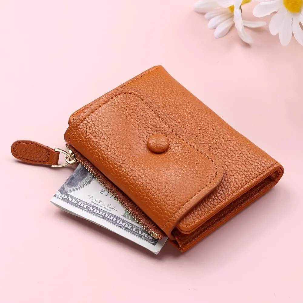 Leather Wallet Pu Leather Women's Wallet Short Large Capacity Purse Clutch Ladies Fashion Elegant Buckle Coin Pocket Card Holder Large Capacity (Blue,9.5x11.5cm)