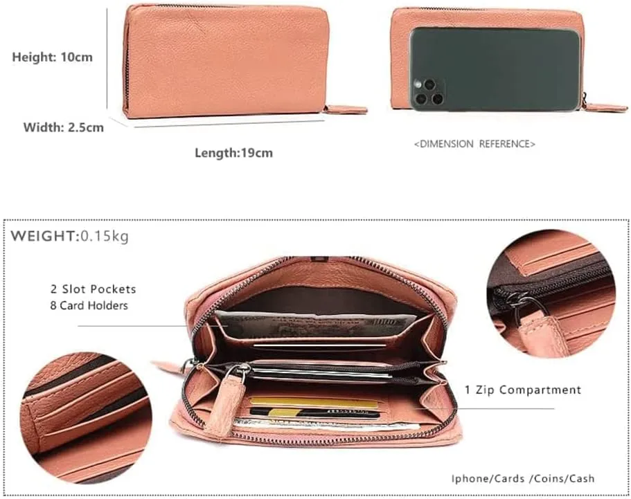 Leather Wallet Pu Leather Women's Wallet Simple Solid Color Design Long Purse Clutch Girls Women's Large Capacity Coin Pocket Large Capacity (Pink,10x19cm)