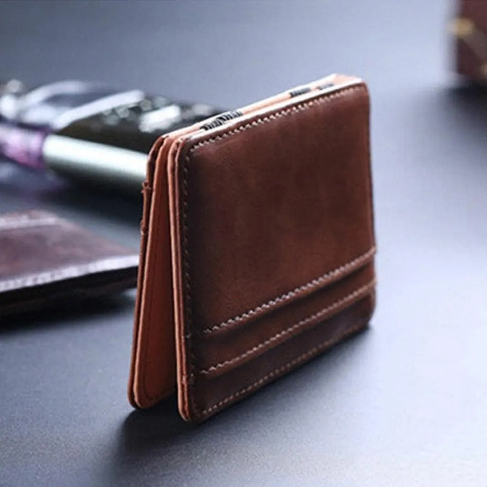Leather Wallet Pu Leather Women's Wallet Ultra-Thin Mini Portable Purse Clutch Fashion Retro Short Small Coin Pocket Card Holder Large Capacity (Brown,7x10cm)