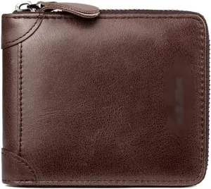 Leather Wallet Pu Leather Zipper Wallet Large Capacity Short Thin Purse Clutch for Men and Women Photo Clip Bank Card Holder Coin Pocket Large Capacity (Brown,12x11cm)