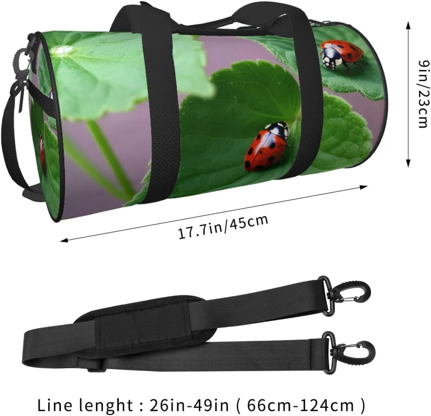 Leaves and Ladybugs Printed Travel Bag,Round Personal Item Storage bag,Foldie Duffel Bag for Traveling Vacation,Fitness,Sports