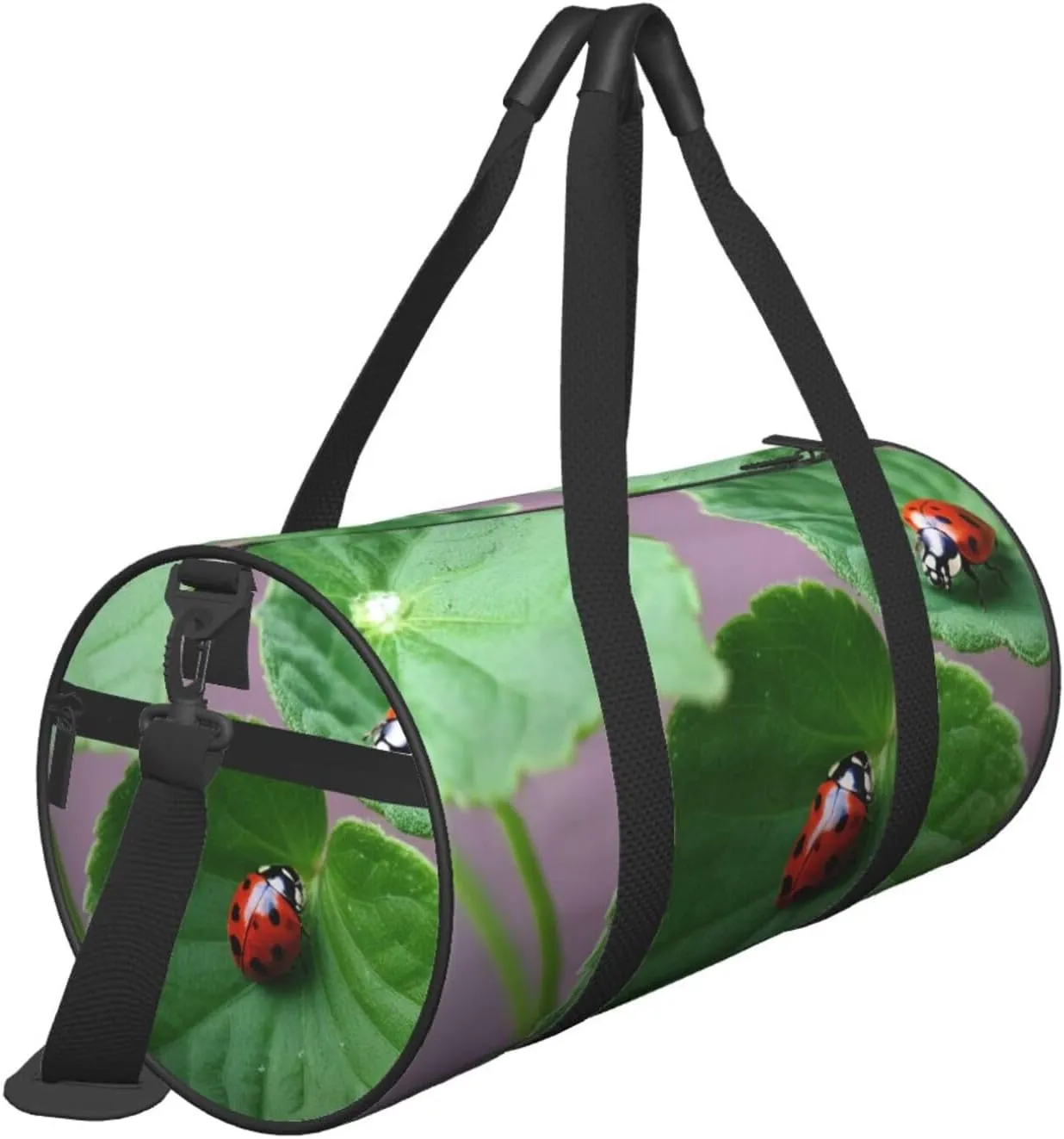 Leaves and Ladybugs Printed Travel Bag,Round Personal Item Storage bag,Foldie Duffel Bag for Traveling Vacation,Fitness,Sports