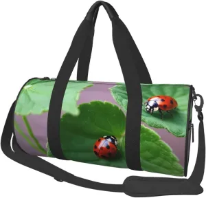 Leaves and Ladybugs Printed Travel Bag,Round Personal Item Storage bag,Foldie Duffel Bag for Traveling Vacation,Fitness,Sports