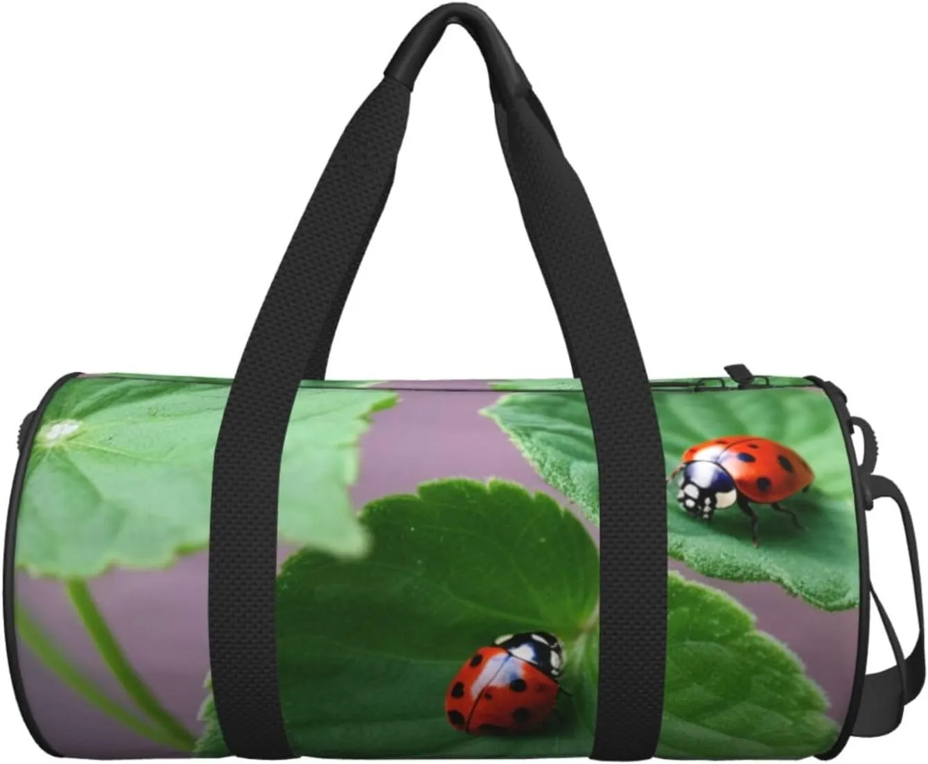 Leaves and Ladybugs Printed Travel Bag,Round Personal Item Storage bag,Foldie Duffel Bag for Traveling Vacation,Fitness,Sports