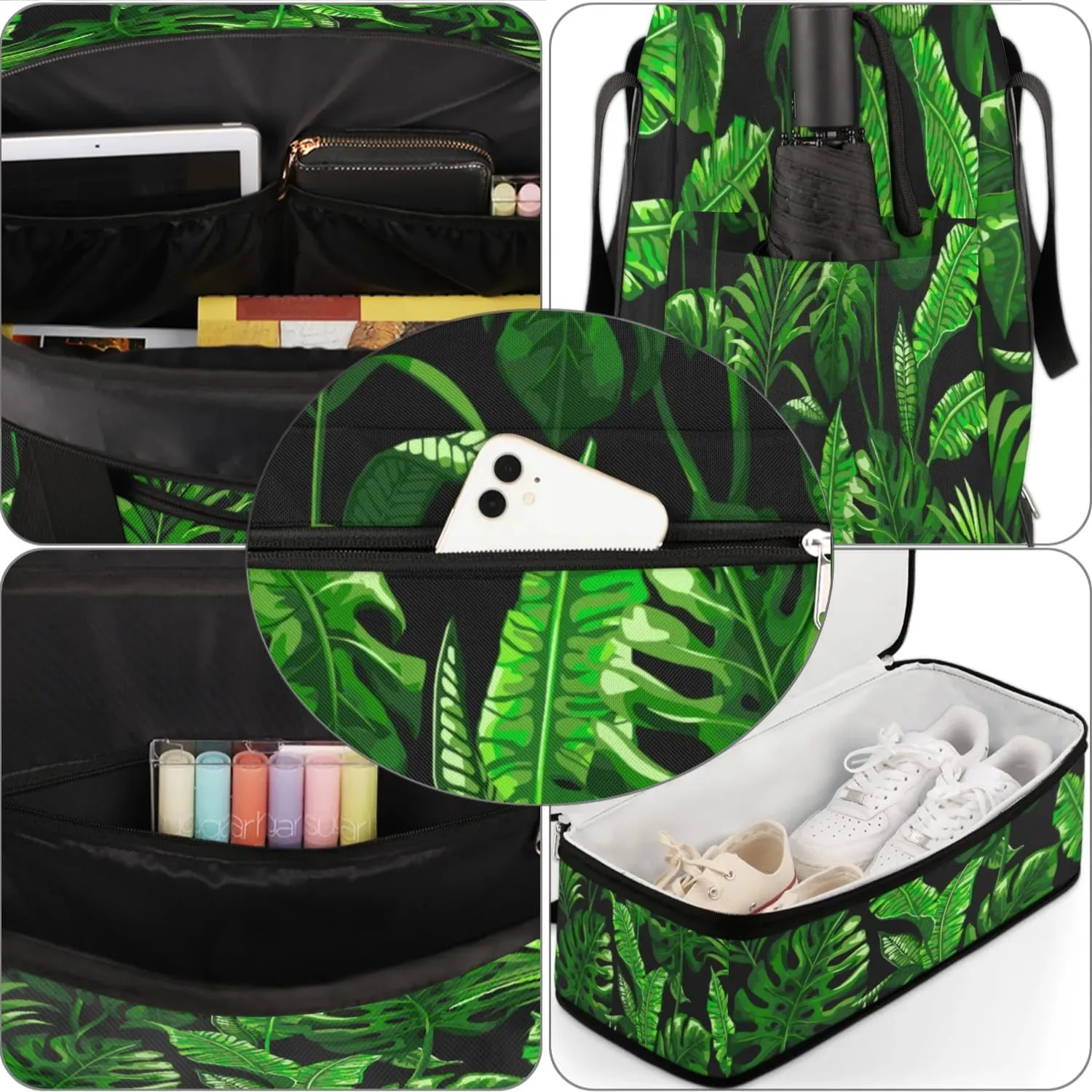 Leaves Leaf Theme Sports Gym Bag with Shoes Compartment Foldable Travel Duffel Bag Dry Wet Separated Sports Tote Workout Weekender Overnight Bag for Women Yoga Dance Work Training Handbag