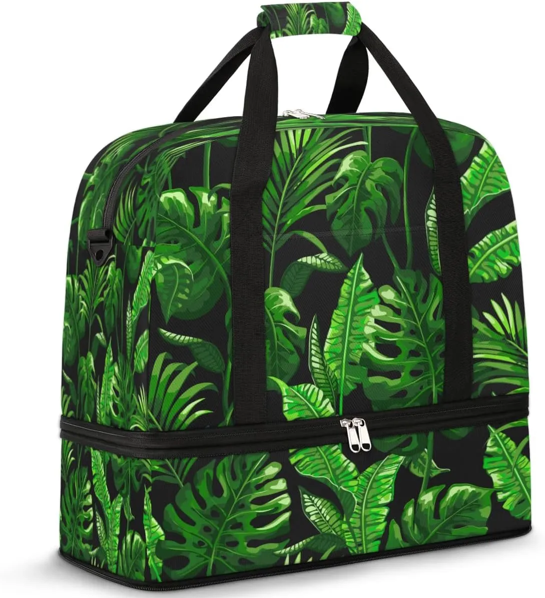 Leaves Leaf Theme Sports Gym Bag with Shoes Compartment Foldable Travel Duffel Bag Dry Wet Separated Sports Tote Workout Weekender Overnight Bag for Women Yoga Dance Work Training Handbag