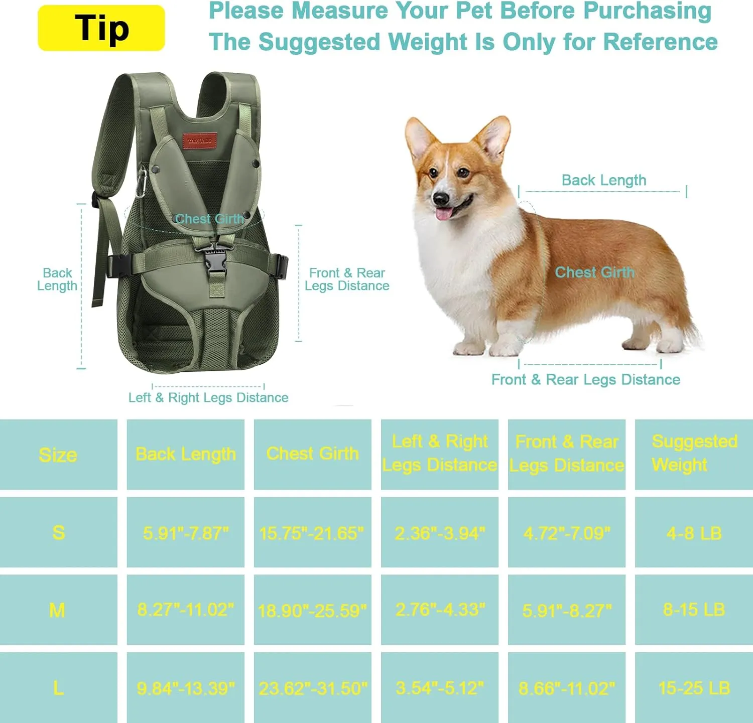 Legs Out Dog Backpack Carrier Adjustable Dog Front Carrier Easy-Fit Pet Backpack Carrier for Medium Dogs Small Dogs 15-25 Lbs (Green, L)