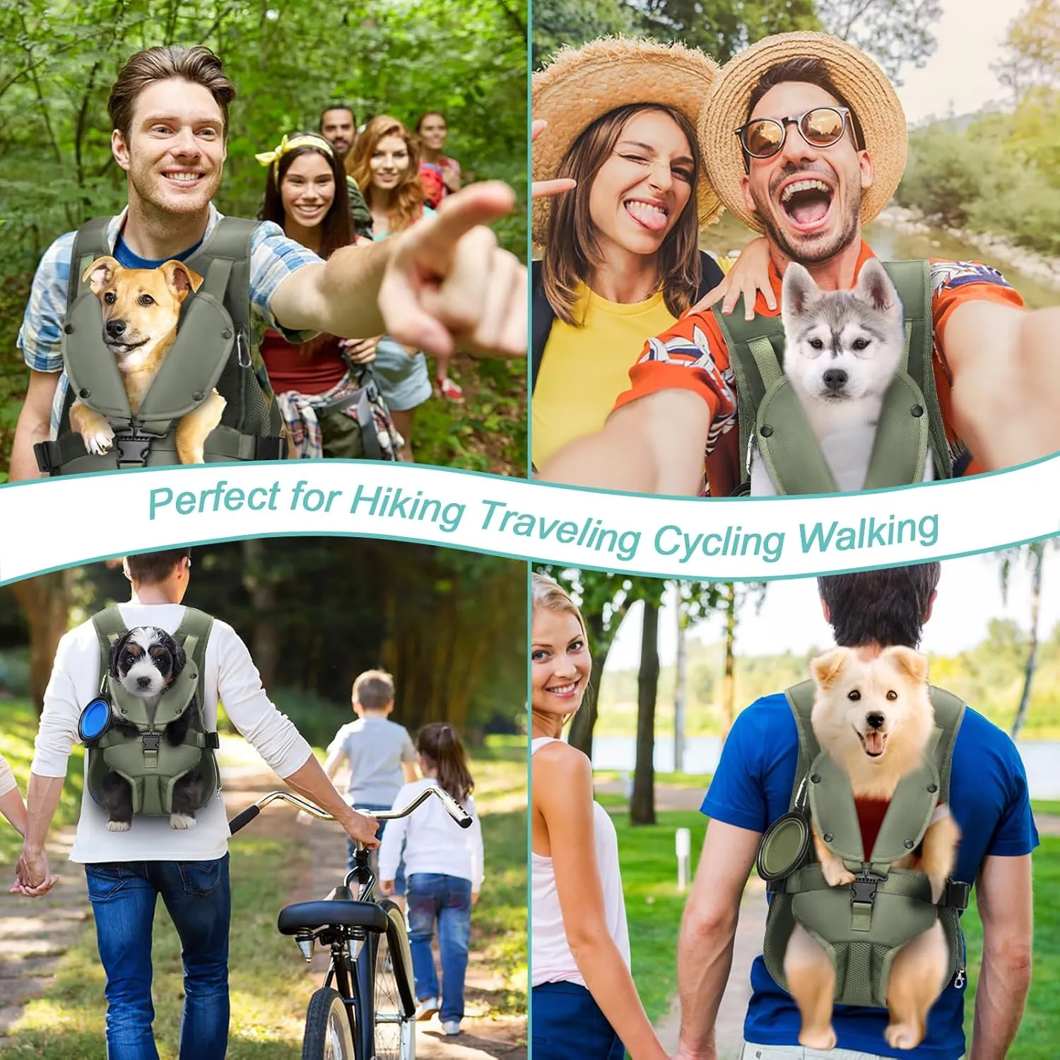 Legs Out Dog Backpack Carrier Adjustable Dog Front Carrier Easy-Fit Pet Backpack Carrier for Medium Dogs Small Dogs 15-25 Lbs (Green, L)