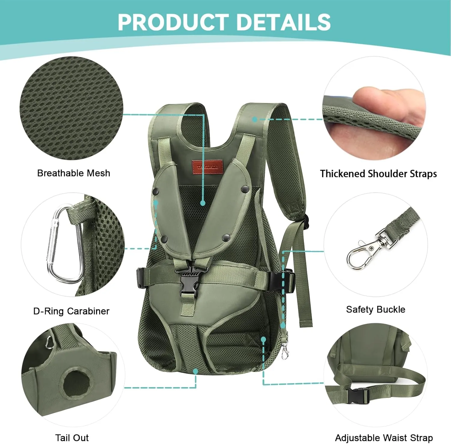Legs Out Dog Backpack Carrier Adjustable Dog Front Carrier Easy-Fit Pet Backpack Carrier for Medium Dogs Small Dogs 15-25 Lbs (Green, L)