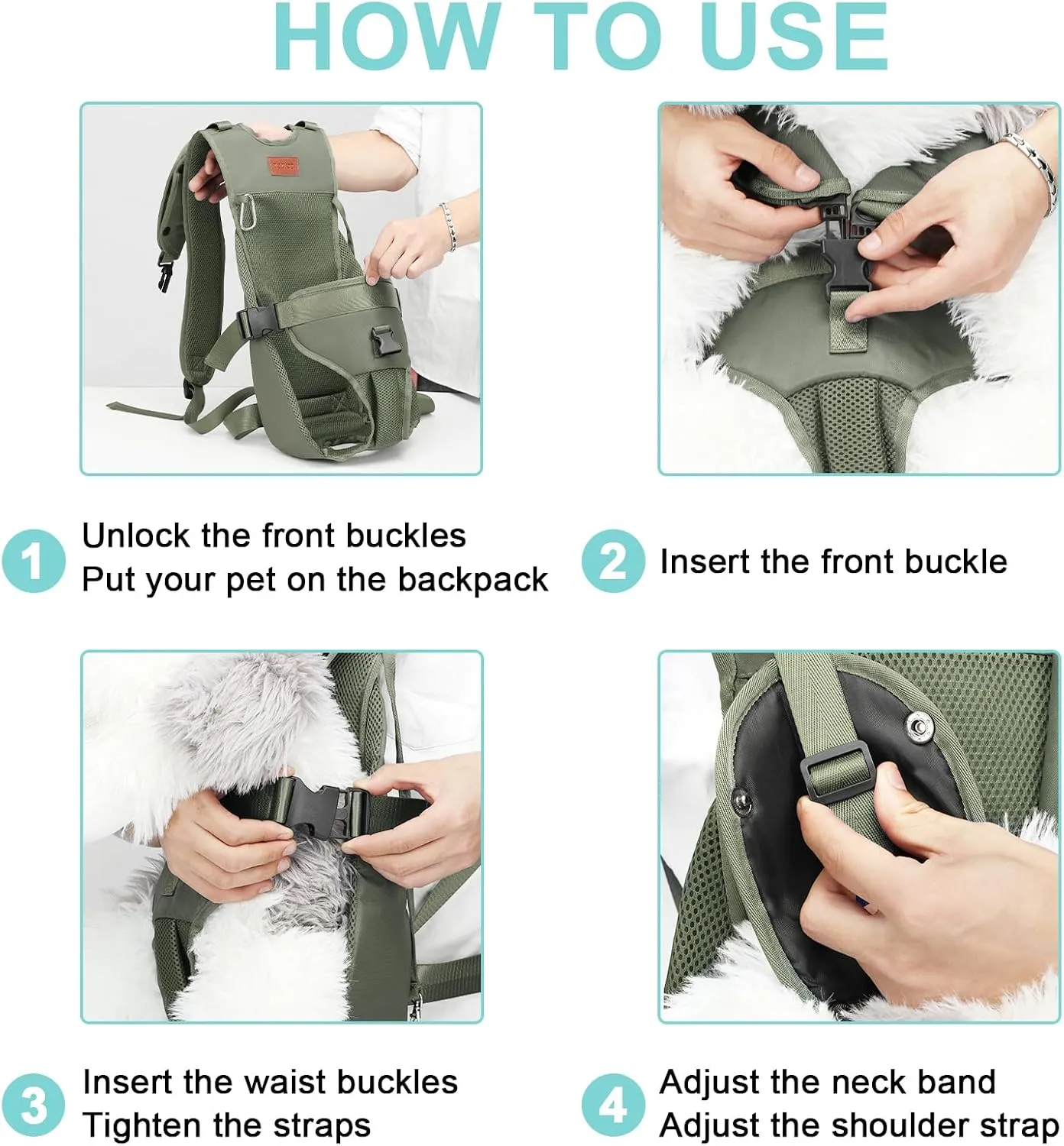 Legs Out Dog Backpack Carrier Adjustable Dog Front Carrier Easy-Fit Pet Backpack Carrier for Medium Dogs Small Dogs 15-25 Lbs (Green, L)