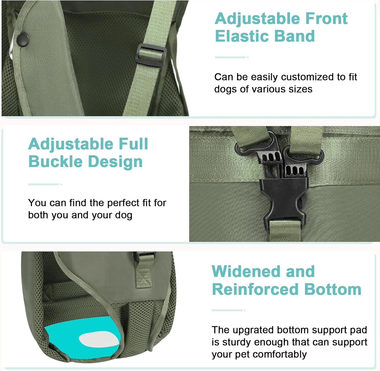 Legs Out Dog Backpack Carrier Adjustable Dog Front Carrier Easy-Fit Pet Backpack Carrier for Medium Dogs Small Dogs 15-25 Lbs (Green, L)