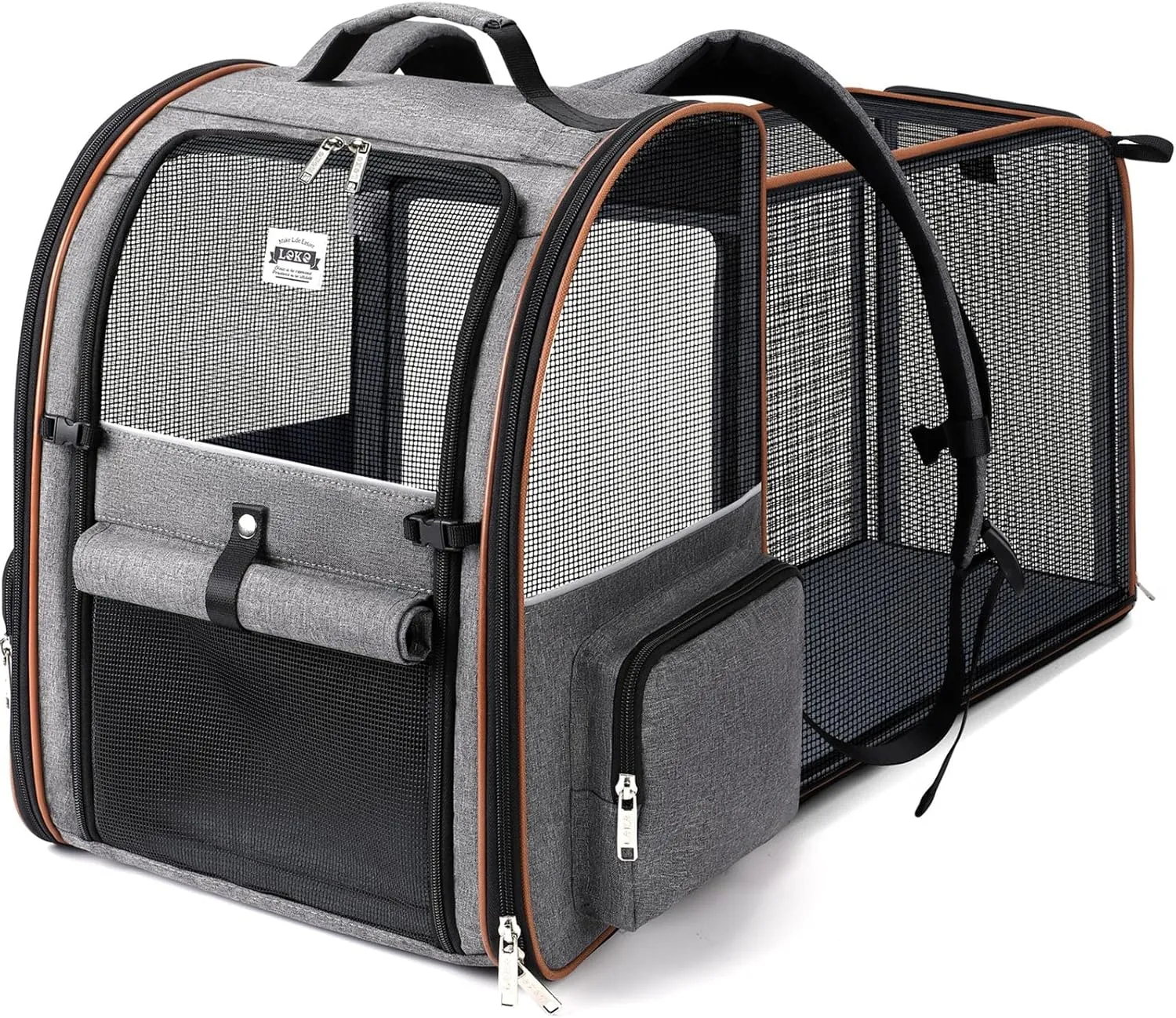 Lekebobor Extra Large Cat Backpack Carrier Expandable Pet Carrier Backpack for Small/Medium Dogs and Medium/Large Cats, Grey