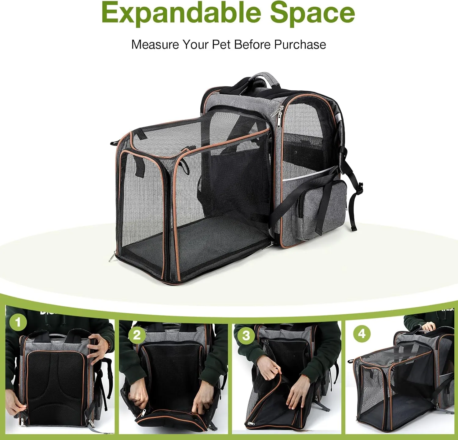 Lekebobor Extra Large Cat Backpack Carrier Expandable Pet Carrier Backpack for Small/Medium Dogs and Medium/Large Cats, Grey