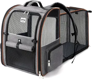 Lekebobor Extra Large Cat Backpack Carrier Expandable Pet Carrier Backpack for Small/Medium Dogs and Medium/Large Cats, Grey