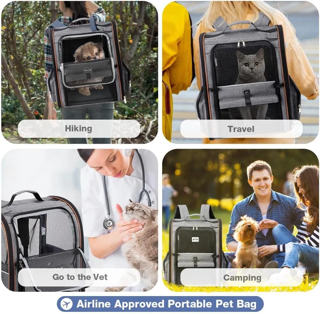 Lekebobor Extra Large Cat Backpack Carrier Expandable Pet Carrier Backpack for Small/Medium Dogs and Medium/Large Cats, Grey