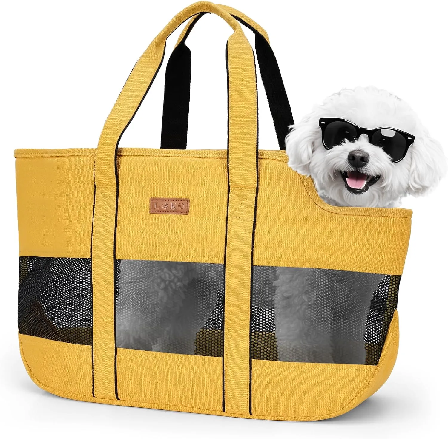 Lekereise Dog Purse Carrier for Small Dogs, Cats - Dog Carrier Purse with Secure Harness Clip, Dog Tote Bag Carrier, Large Space, Breathable Design(Yellow)