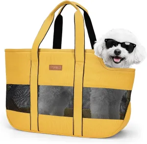 Lekereise Dog Purse Carrier for Small Dogs, Cats - Dog Carrier Purse with Secure Harness Clip, Dog Tote Bag Carrier, Large Space, Breathable Design(Yellow)
