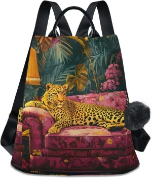 Leopard Sofa Lamp Tropical Plants Backpack for Women Anti Theft Large Fashion Travel Shoulder Bag Purse Rucksack Lightweight
