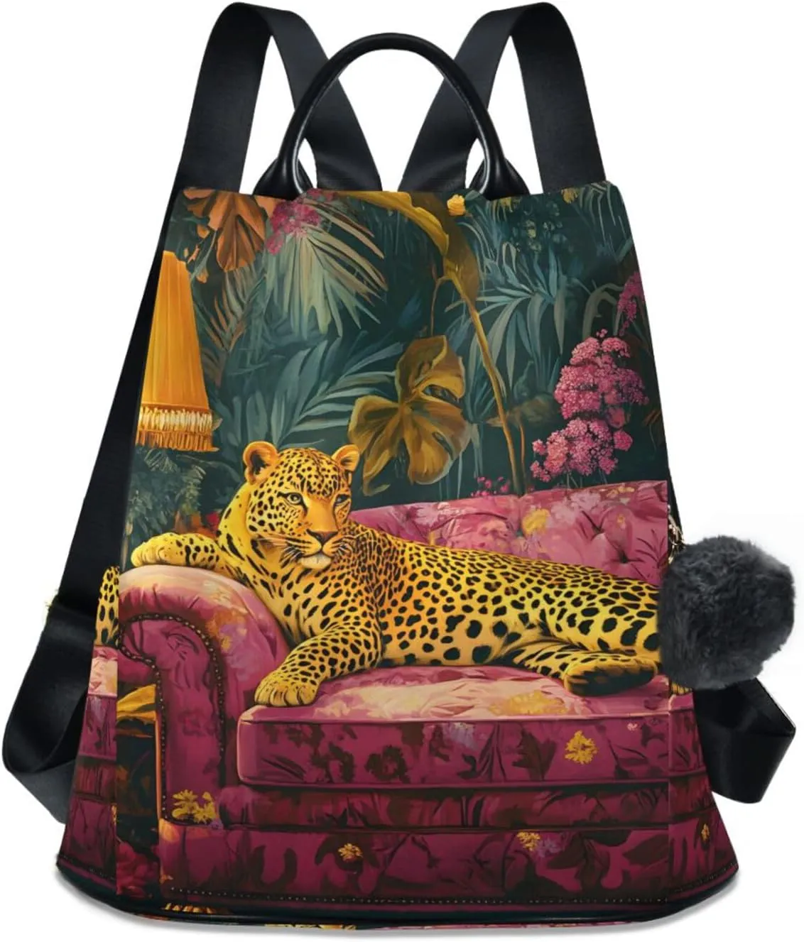 Leopard Sofa Lamp Tropical Plants Backpack for Women Anti Theft Large Fashion Travel Shoulder Bag Purse Rucksack Lightweight