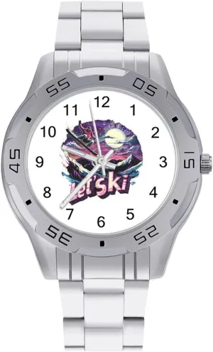Let's Ski Vintage 80s 90s Skiing Simple Stainless Steel Band Business Watch Dress Wrist Unique Luxury Work Casual Waterproof Watches