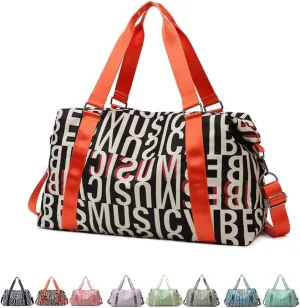 Letter Large Capacity Gym Bag Travel Duffle Fitness Swimming Yog Short Travel Airport Bags for Men Women (light pink), Black-orange