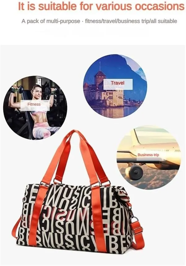 Letter Large Capacity Gym Bag Travel Duffle Fitness Swimming Yog Short Travel Airport Bags for Men Women (light pink), Dark blue