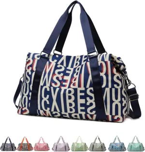 Letter Large Capacity Gym Bag Travel Duffle Fitness Swimming Yog Short Travel Airport Bags for Men Women (light pink), Dark blue