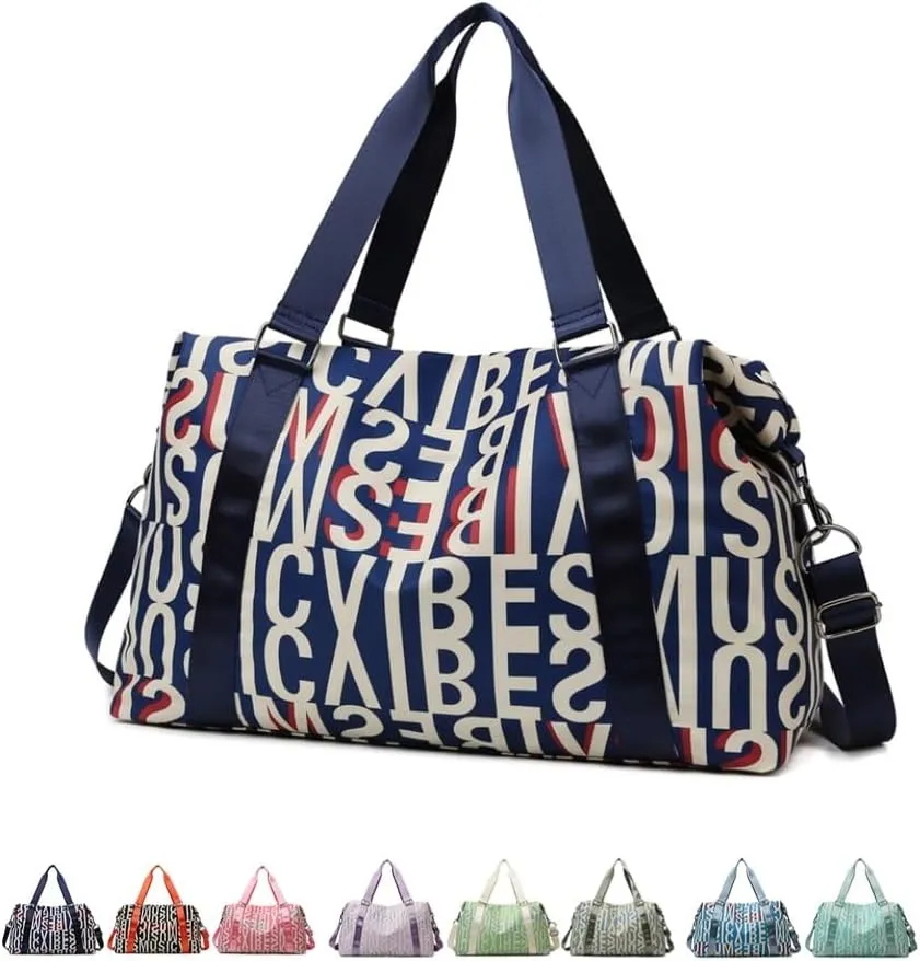 Letter Large Capacity Gym Bag Travel Duffle Fitness Swimming Yog Short Travel Airport Bags for Men Women (light pink), Dark blue