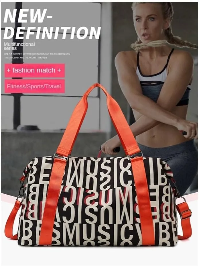 Letter Large Capacity Gym Bag Travel Duffle Fitness Swimming Yog Short Travel Airport Bags for Men Women (light pink), Dark blue